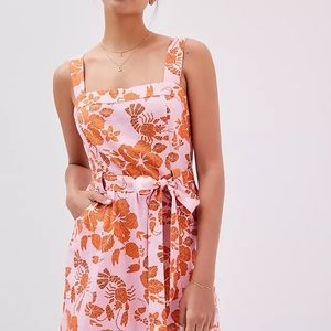 Farm Rio for Anthropologie Floral Mini Dress XS NWT Lobster and tropical print